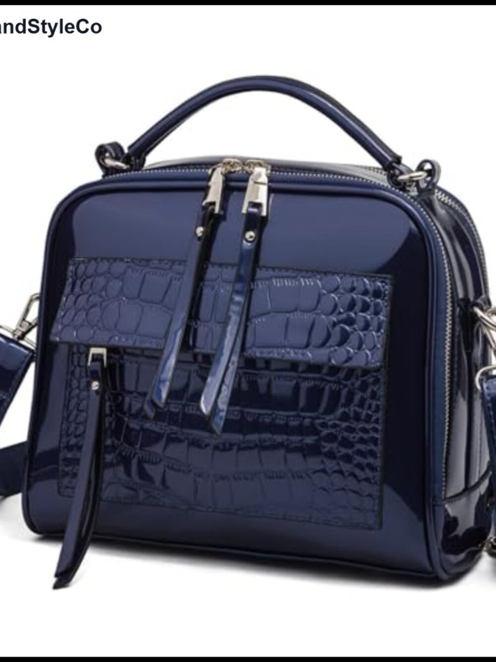 Women Patent Leather Satchel Crossbody Bag Crocodile Pattern Gold Hardware